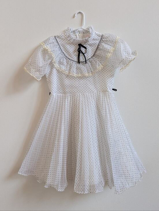 Vintage Other - Vtg Merry Girl Dress 10 Sheer Polka Dot Black and White Pleated